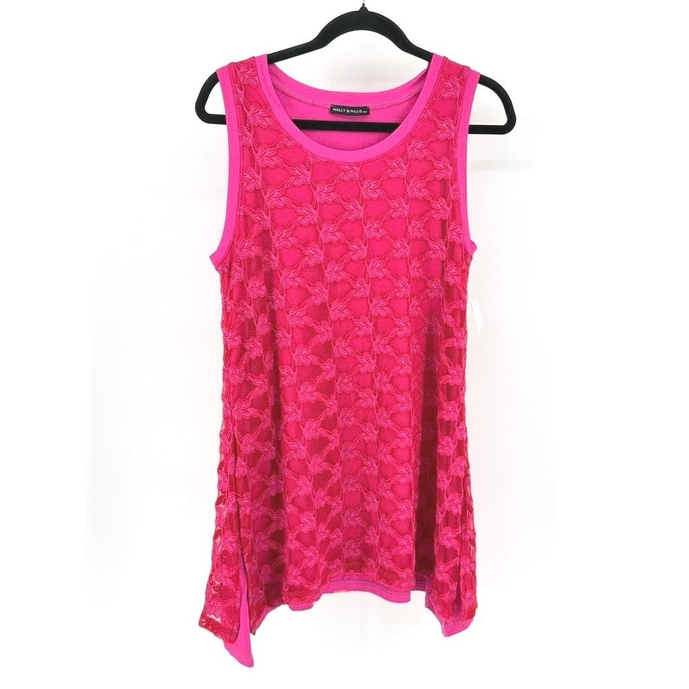 Pink Floral Lace Overlay Dress New Bright Sleeveless Lined Maximalist Fairy Y2k